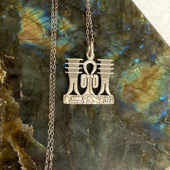 Sterling Silver 925 Egyptian Knot Of Isis Djed Pillars Pendant Necklace 20" - Picture 3 of 16